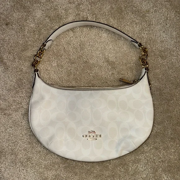 Coach Payton Hobo White Signature Crescent Shoulder Bag with Gold Hardware - Picture 2 of 7